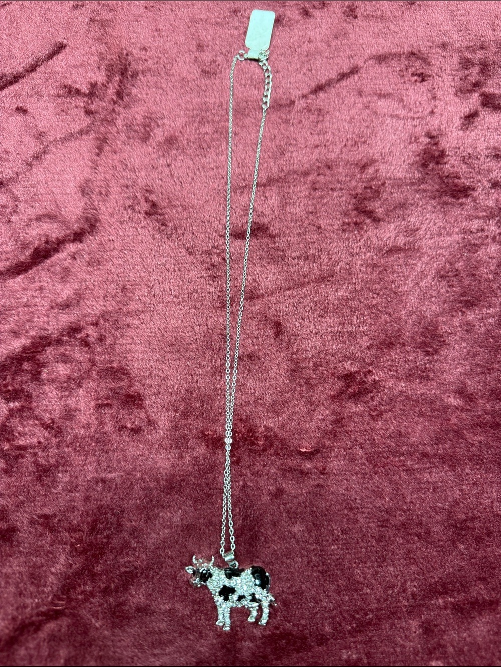 Silver Cow Pendant Necklace with Black & White Accents